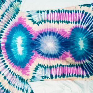 XL tye-die 100%cotton purple, blue, green, and pink made by Ripple Dye CO.